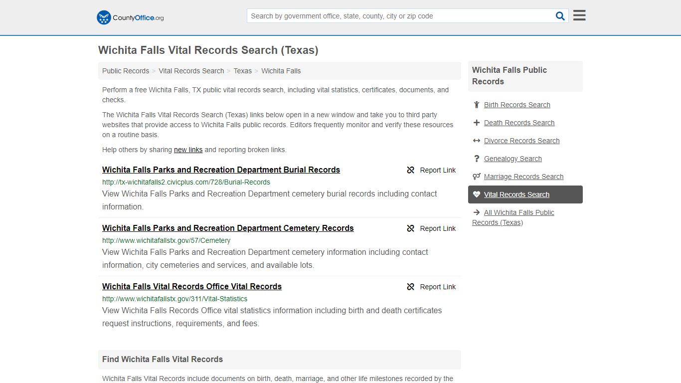 Vital Records Search - Wichita Falls, TX (Birth, Death, Marriage ...